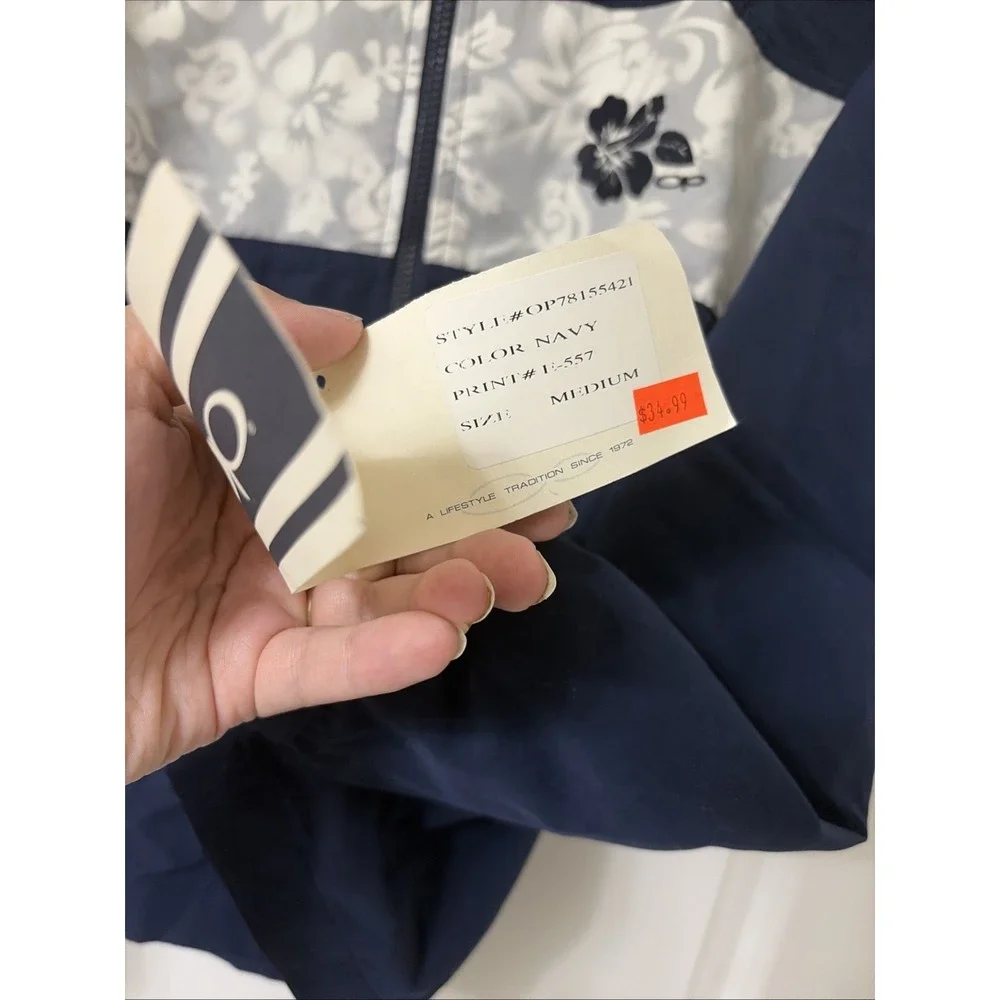 NWT Vintage OP Ocean Pacific 80's 90's Navy Floral Windbreaker Surf Y2K Size M